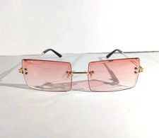Square Sunglasses Rimless Pink Tint Unisex Metal Frame