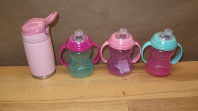 Nuby Sippy Cup Set 3 Pack Pink BPA Free 8oz + Stainless Steel 10oz NEW