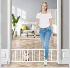 Dog Gate 18"-45" Adjustable Extra Wide Metal Gate to Step Over 10" Tall