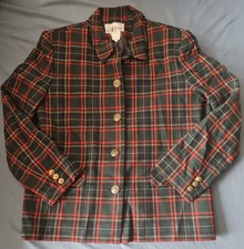 VTG N Touch WOOL Blazer Dress Suit Jacket Red Green Plaid Women 10 Made In USA