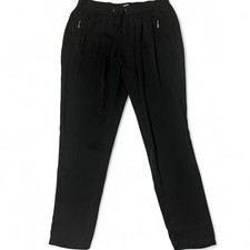 PAIGE Black Pleated Drawstring Women's Jogger Pants with Zipper Accents