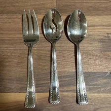 Oneida Flourish Rope Trim Stainless Flatware Serving Fork Spoon & Slotted Spoon