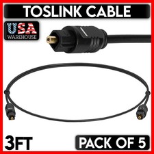 TOSLink Optical Cable 3 FT Slim Fiber Optic Digital Audio Sound Bar Cord 5 PCS