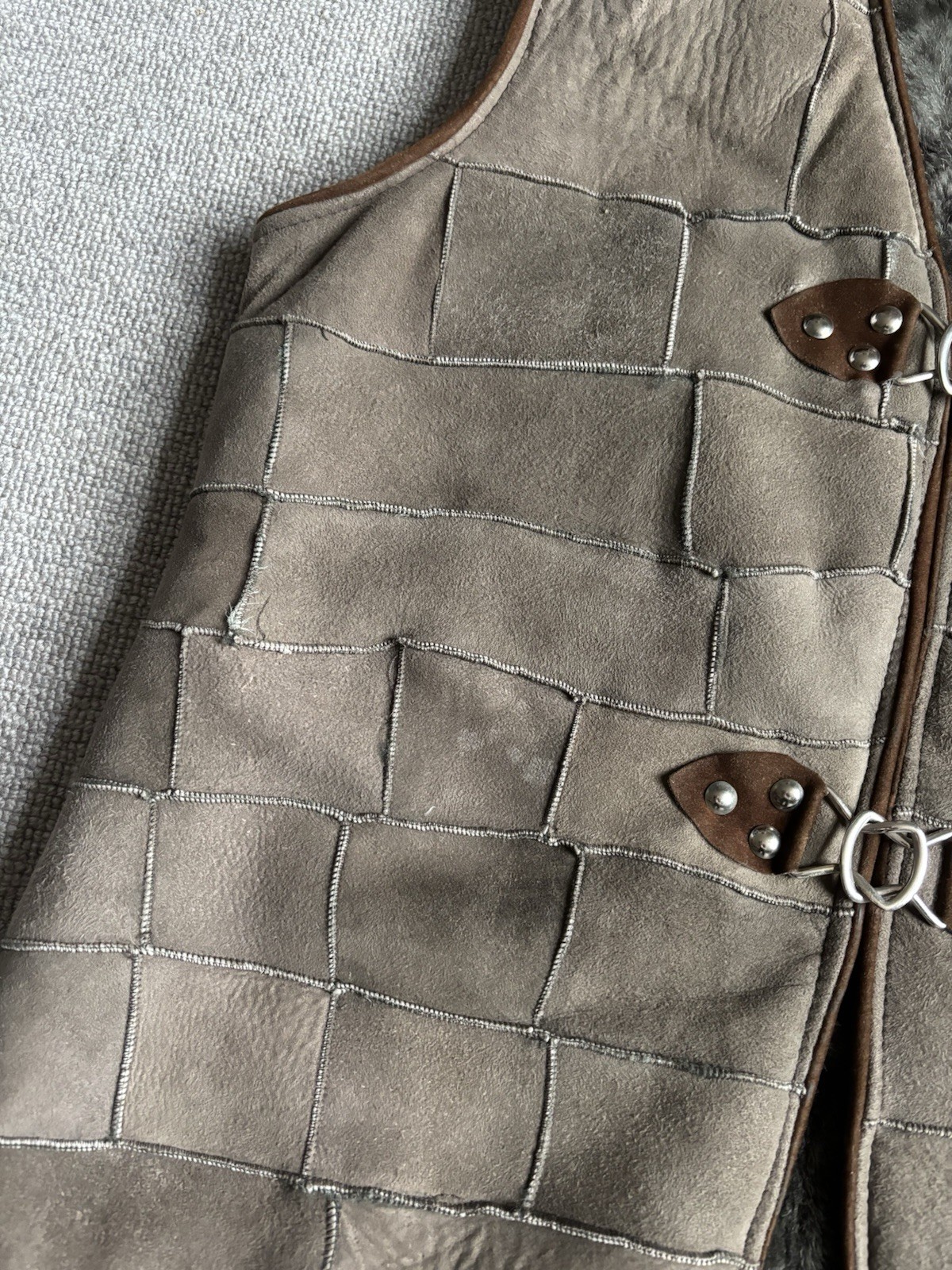 Vintage Reversible Patchwork Suede Sheepskin Vest… - image 7