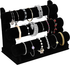 3-Tier Black Velvet Bracelet Holder Jewelry Display Stand T-Bar Organizer