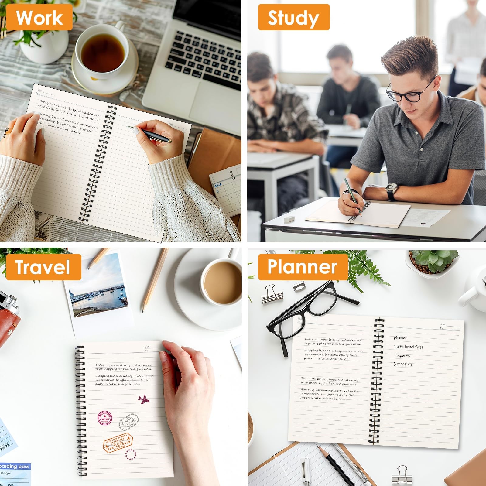 4 Pack Lined Kraft Spiral Notebook, 160 Pages 5 x 8in Soft Cover Spiral Journ...