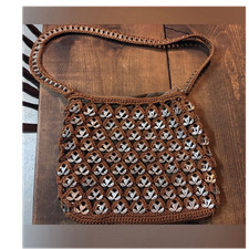 Handmade Crochet Brown Shoulder Bag Boho Style with Metal Pull Tabs  Zipper