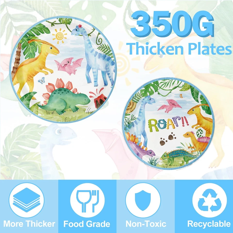 Suministros de fiesta de cumpleaños de dinosaurios - Juego de vajilla de fiesta con temas de dinosaurios 175 piezas... Foto 4 de 4