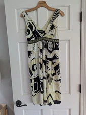 Vntg 90's-Y2k Nicole Miller Collection Silk Metallic Waisted Dress Midi Size 2