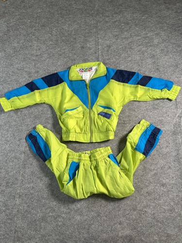 Vintage Jordache Athletic Tracksuit Youth 2XS Green Blue Nylon Colorblock 90s