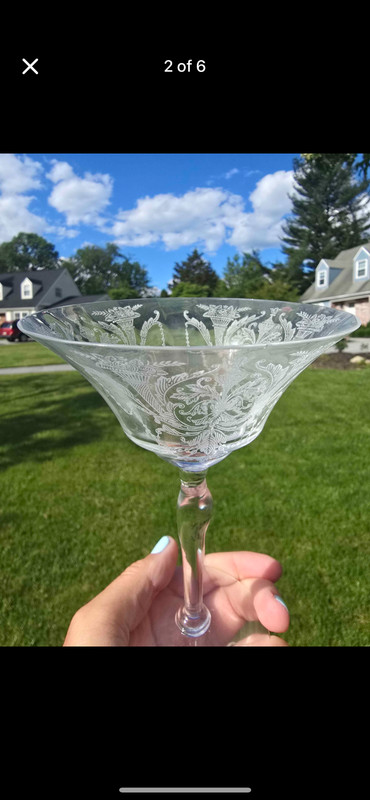 6 Morgantown Milan Champagne Martini Etched Glasses