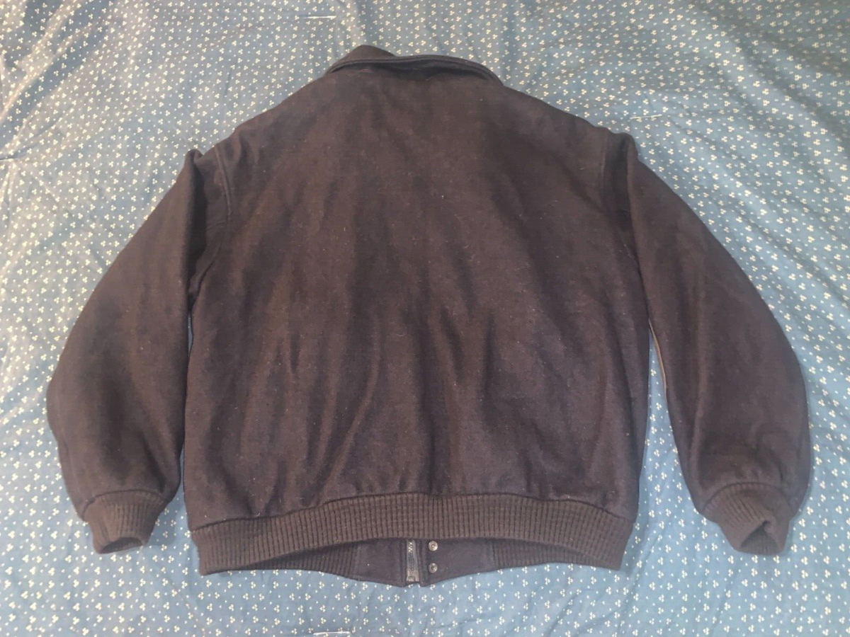 Mens VTG Eddie Bauer Wool Bomber Jacket with Leather Elbow Patches