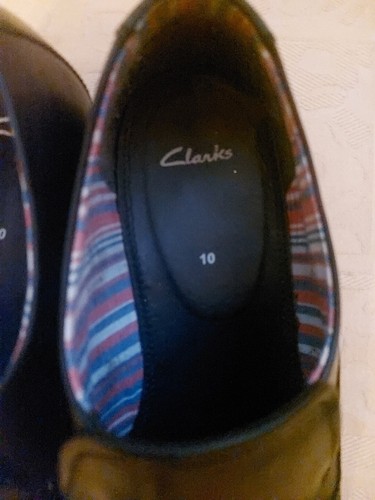 Clarks Black Leather Slipon Shoe's Semi Brogue Uk10 Excellent Used Condition - Picture 2 of 5