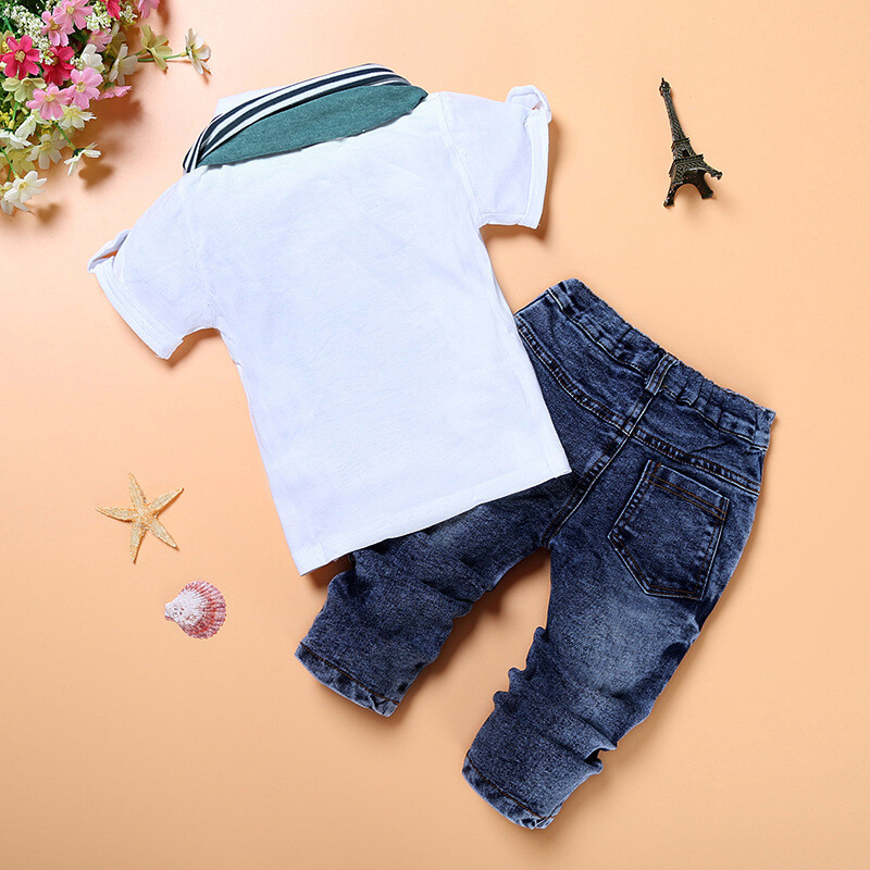 Infants White and Beige Solid T-Shirt with Trouser