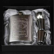 Jack Daniels Hip Flask Set 2 Cups Shots Stainless Steel Funnel Wedding 200ml