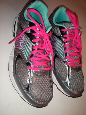 Fila Coolmax Womens Memory Foam Sneakers  Sz 9.5 Gray Mesh Pink Tourq Accents