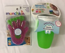 Munchkin Miracle 360 Sippy Cup Green 10oz  2 pk Fun Ice Chewy Teether Set