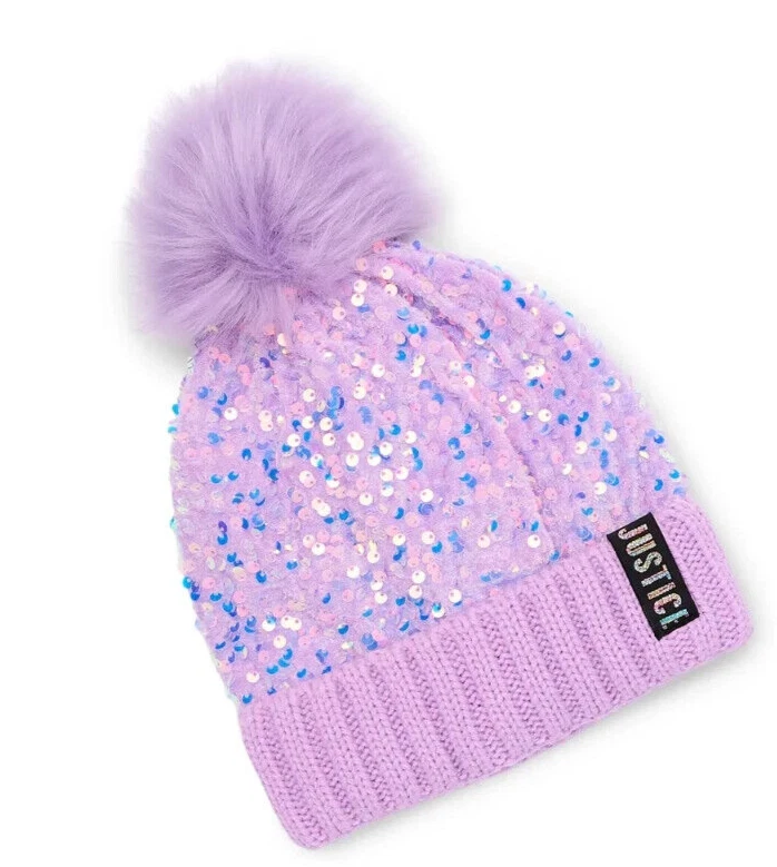Gorro de lentejuelas Justice Girls con pompón y guantes, conjunto de 2 piezas PÚRPURA NUEVO Foto 3 de 4