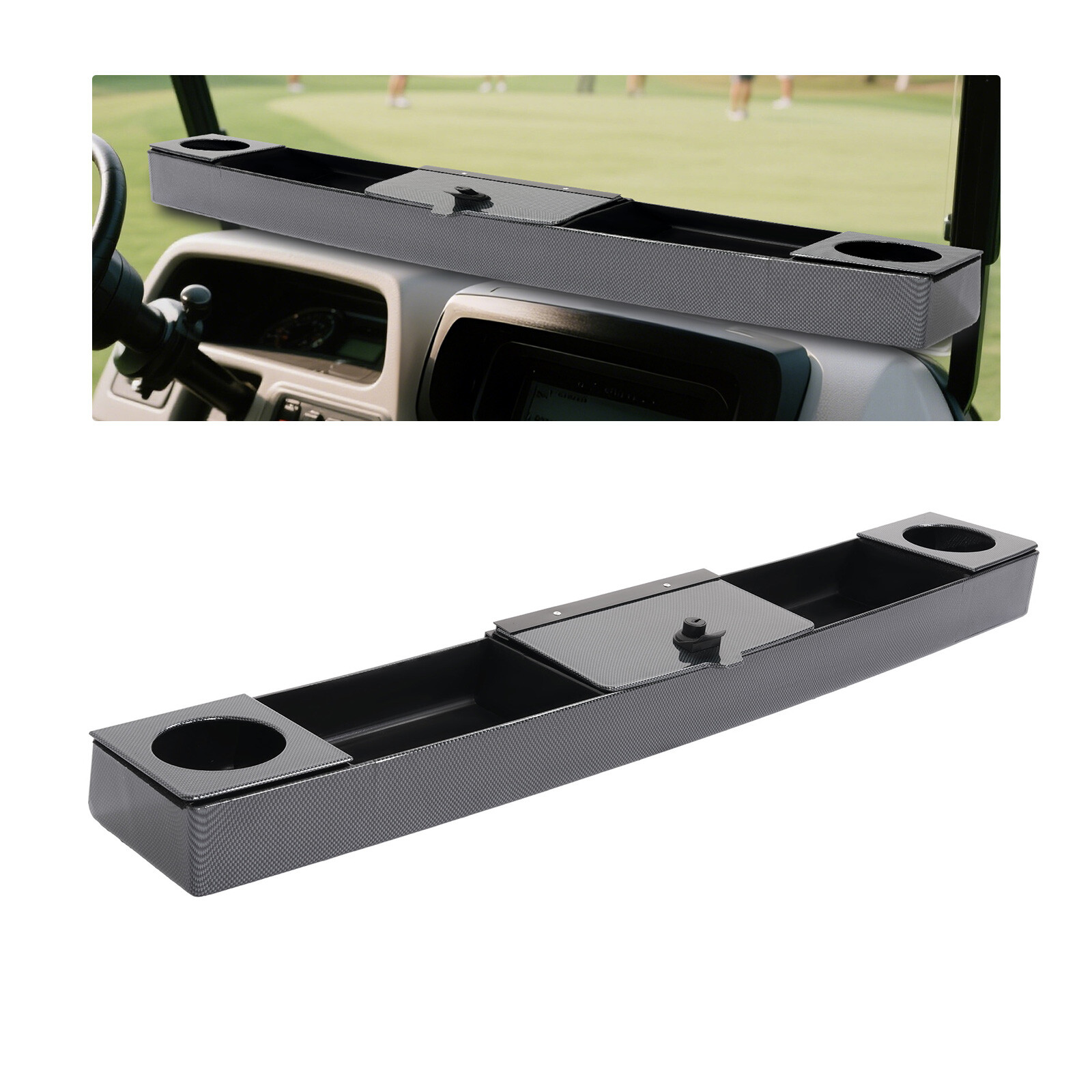 Carbon Fiber Printing Dash Storage Organizer Beverage Tray Universal Golf Cart