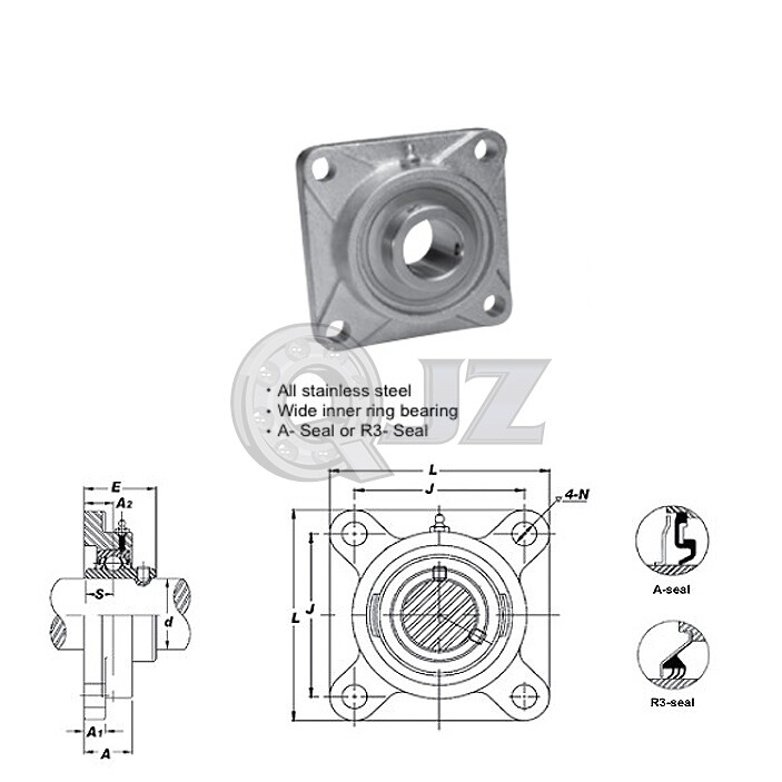 4 Cuscinetti A Flangia UCF205-16 – Blocco Cuscino 1 Pollice Con 4 Fori Per Bulloni