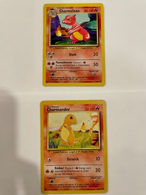 Charmander And Charmeleon Base Set First Edition Pokemon Trading Card ...