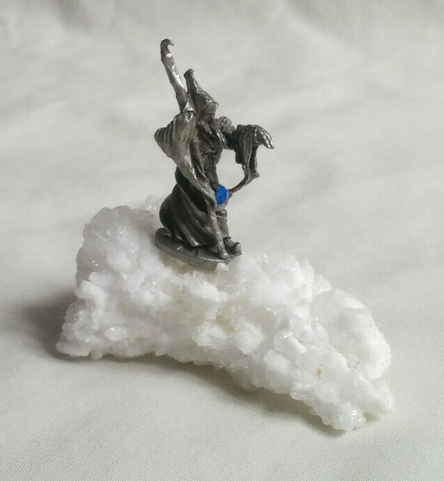 Vintage Ral Partha Pewter Wizard on a White Sparkling Cluster Rock 