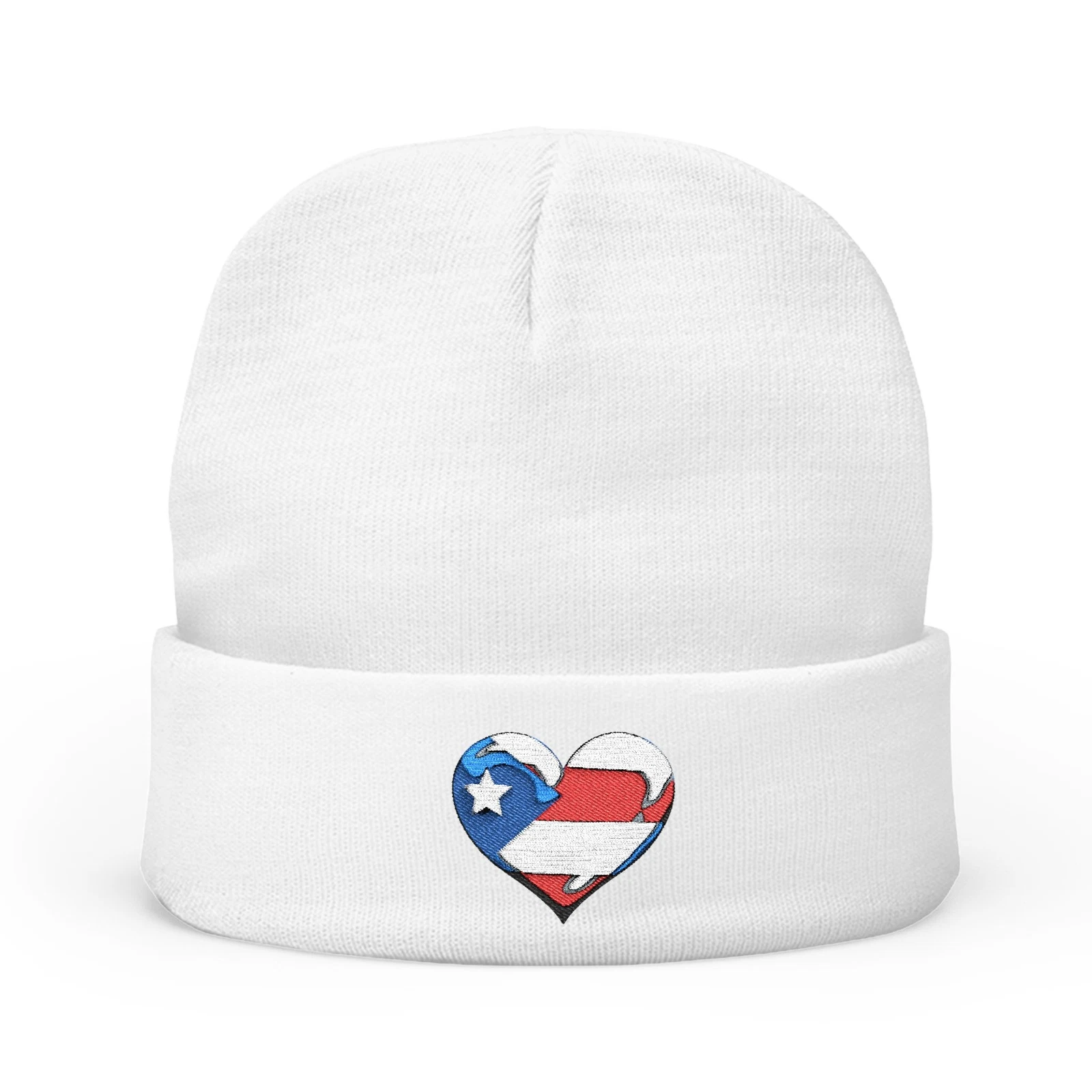 Puerto Rico Heart Knit Beanie - Comfortable Embroidered Hat for Everyday Wear