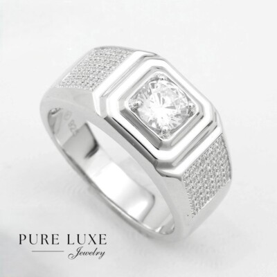 Men's 925 Sterling Silver Cubic Zirconia 12mm Wedding Ring #7 8-12 BOX