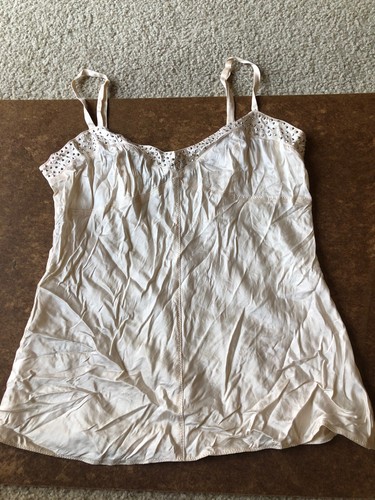 Vtg Cami Blouse Spaghetti Straps 100 P Silk Rhinestones S
