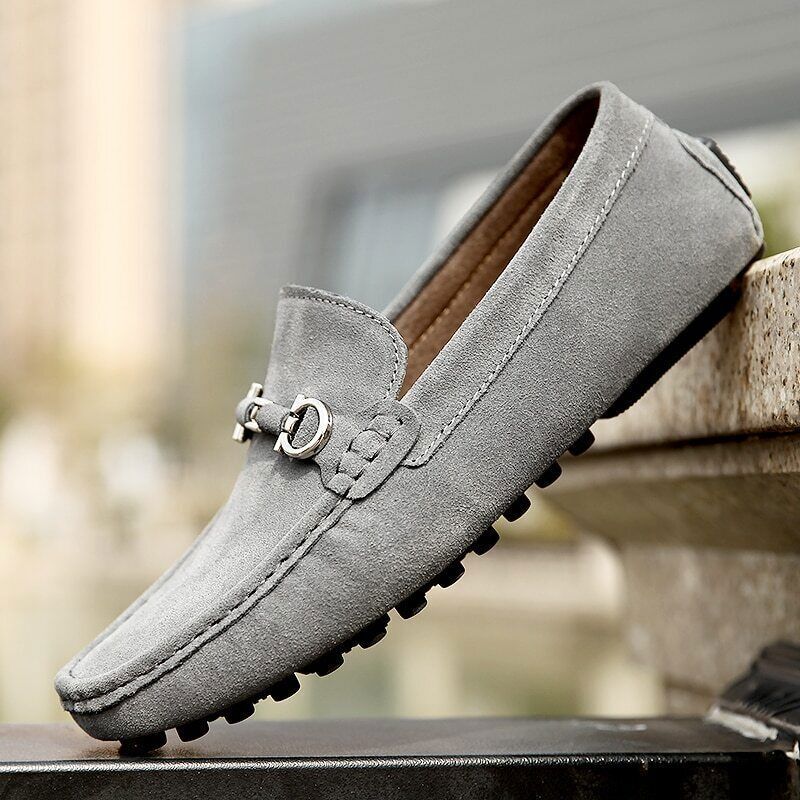 Men’s Suede Casual Loafers Slip On Boat Shoes Light Gray Moccasins Suede Men Breathable Casual Shoes Mens Loafers Moccasins  main image 2