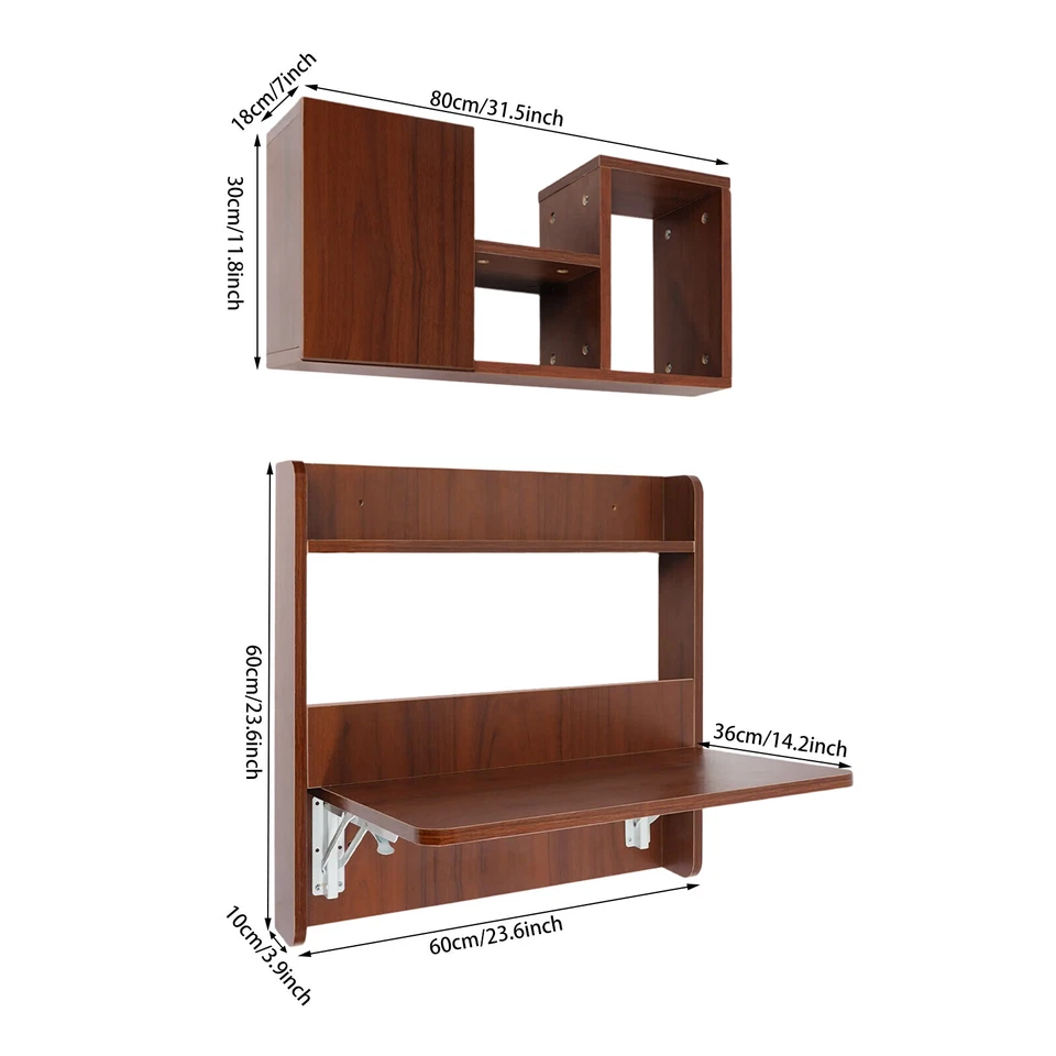 Wall Mounted Bookshelf Folding Space Saving Wall Mounted Table Fold Down Lapto - Image 2 of 4