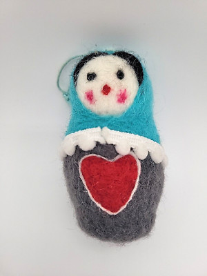 Russian Matryoshka Felted Wool Christmas Ornament Room Decoration Blue/Gray