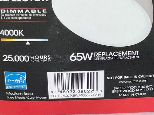 Lot 53SATCO S9620 BR30 9.5 Watt BR30 LED Bulbs 2700K Dimmable Reflector Light - Picture 7 of 7