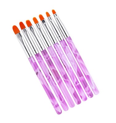 Gelpinsel, Modellagepinsel, Nail Pinsel marmorierter Kunststoffstiel rosa