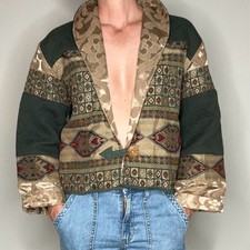 90s Aztec Southwestern Tapestry Boxy Fit Jacket Green