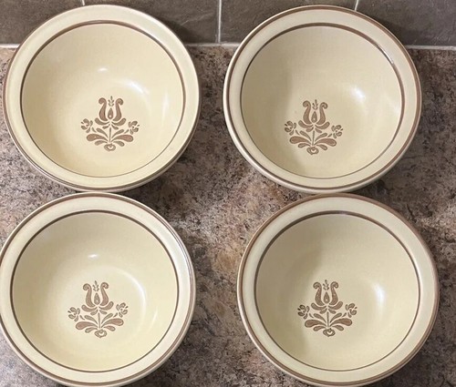 Vintage USA Pfaltzgraff Village Pattern Tan/Brown Bowl 6” Set Of 4
