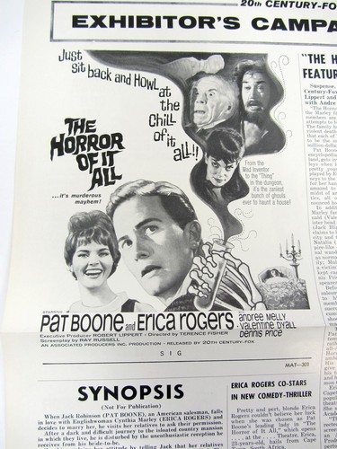 AD-MAT Filmblatt DER HORROR VON ALLEM - 13" x 16,5" Pat Boone, Erica Rogers - Bild 2 von 5