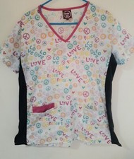 Divine/JDM Scrub Top size Large love peace print Chest 23.5"/L 28"