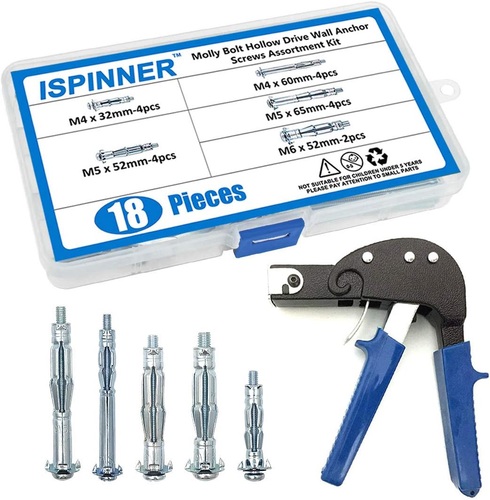 ISPINNER Wall Anchor Setting Tool with 18Pcs Molly Bolt Hollow Drive Wall Anchor - Picture 8 of 12
