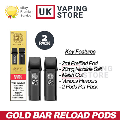Gold Bar Reload Pods | 2 x 2ml Pre-filled Vape Pods Gold Bar Prefilled Pod  Kit | eBay UK