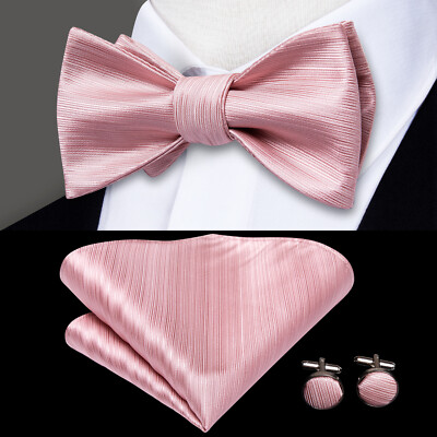USA Gold Paisley Mens Bow Tie Cufflinks Hanky Set Wedding Prom Party Set