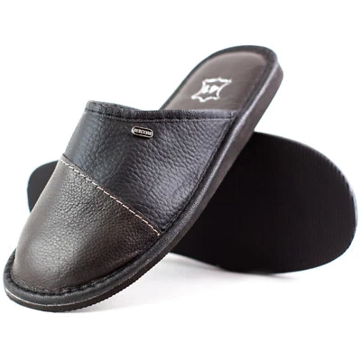 Pantoletten Herren Leder Hausschuhe Lederpantoffeln Echtleder Pantoffeln