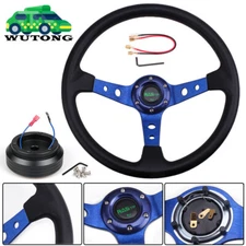 14" Deep Dish Racing Steering Wheel with Hub Adapter For Honda Civic 96-00 EK