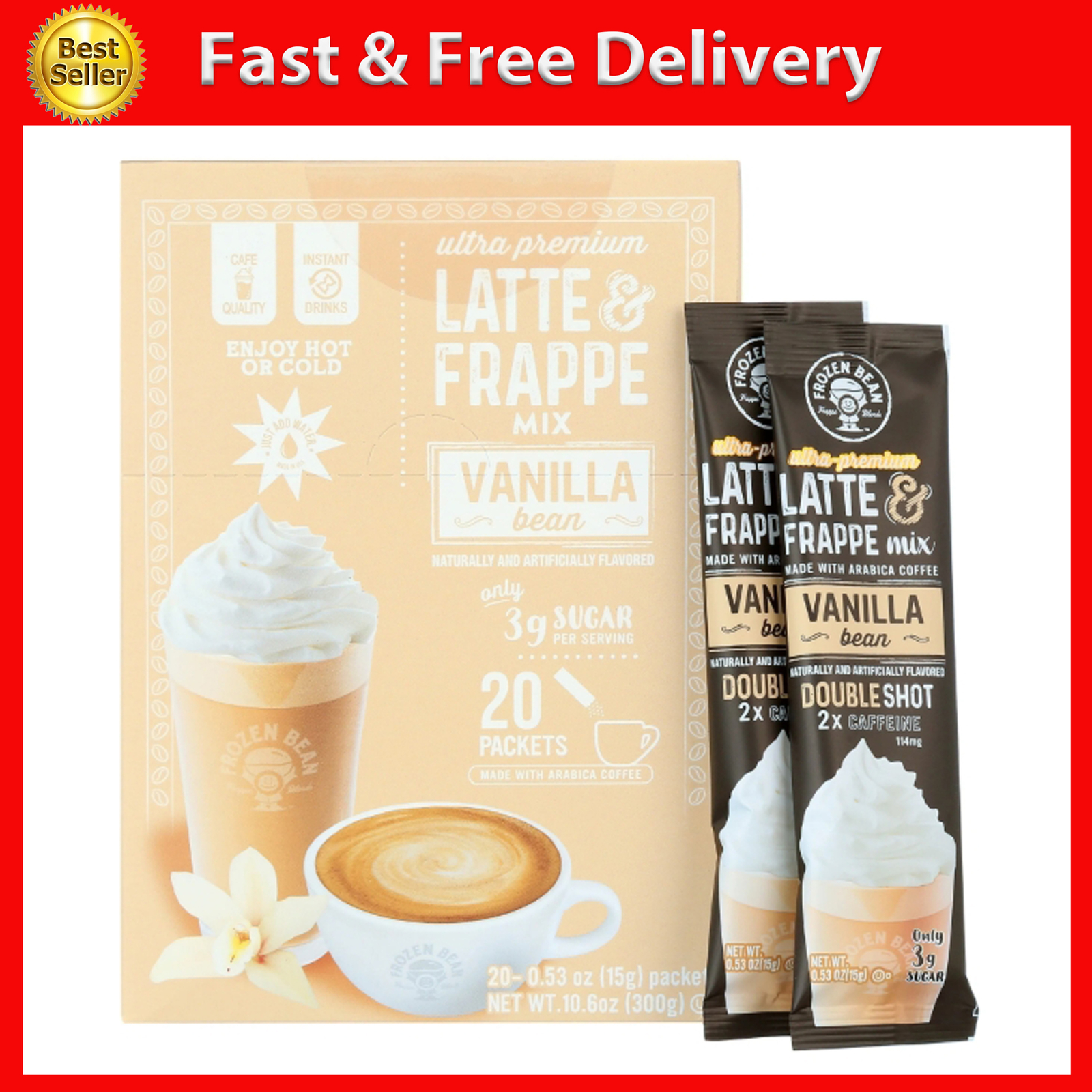 Frozen Bean Ultra-Premium Vanilla Bean Latte & Frappe 20Pk,Value Pack