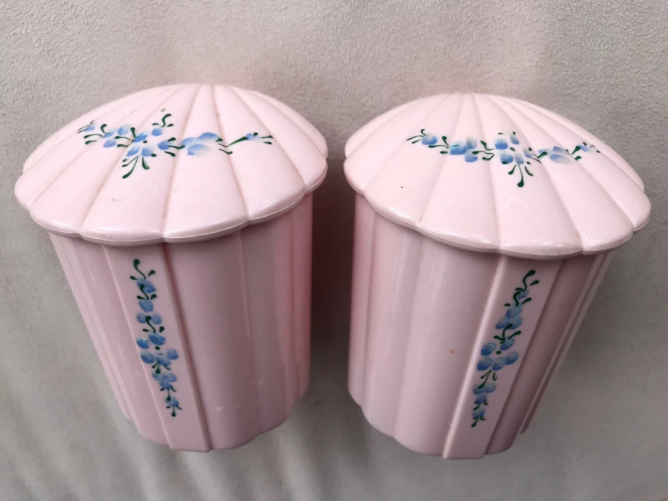 Loción de algodón hisopos recipientes de plástico rosa decoración guardería bebé vintage años 50 Foto 3 de 4