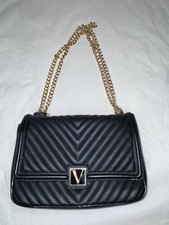 Victoria's Secret Pebbled V-Quilt Bond Street Chain Shoulder Bag Gold Black