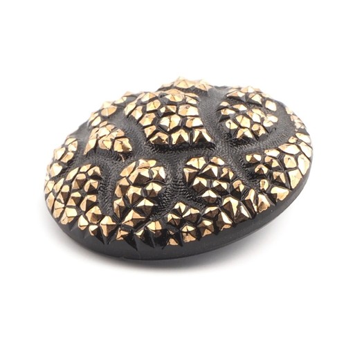 Czech vintage gold lustre geometric snakeskin black glass button 27mm - Picture 2 of 3