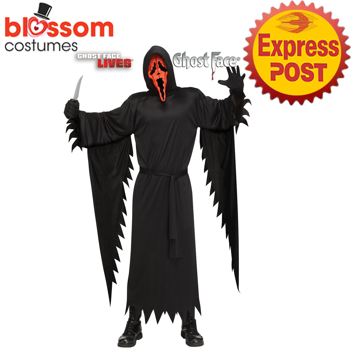 CA1934 Mens Pumpkin Ghost Face Scream 4 Scary Mask Halloween