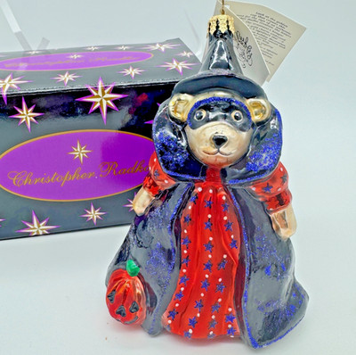 RARE NWT Christopher Radko Muffy VanderBear Witch Halloween Glass Ornament