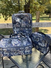 Set of 3 Vintage Jaguar Tapestry navy Floral Luggage Set